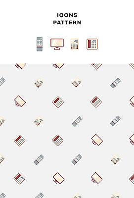 아이콘 패턴 사람없음 모니터 가전제품 계산기 패턴백그라운드 리모컨 전화기 2D아이콘 AI파일 백그라운드 무늬 문구용품 컴퓨터 장비 파일형식 벡터