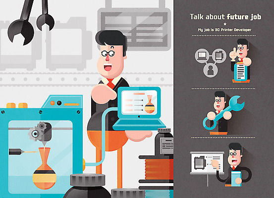 직업 캐릭터 남자 일러스트 직업캐릭터 여러명 성인 노트북 스패너 기술자 3D프린터 국내일러스트 일러캐릭터 AI파일 다수 사람 전자제품 공구 인쇄기 파일형식 벡터