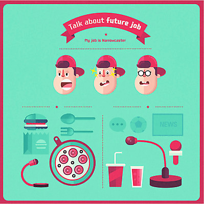 직업 캐릭터 남자 음료 포크 인터넷 일러스트 직업캐릭터 성인 세명 숟가락 햄버거 아나운서 마이크 방송 국내일러스트 일러캐릭터 AI파일 식기 음향기기 패스트푸드 수저 사람 파일형식 벡터