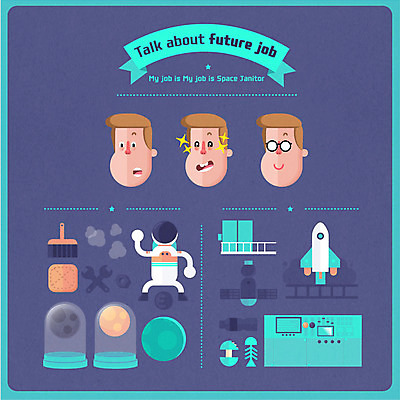 직업 캐릭터 남자 일러스트 미래 직업캐릭터 성인 세명 우주 인공위성 쓰레기 유성 우주선 우주복 청소부 국내일러스트 일러캐릭터 AI파일 옷 컨셉 통신 사람 파일형식 벡터