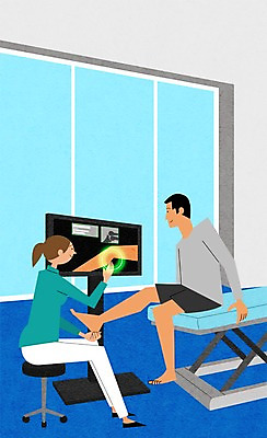 PSD 여자 남자 일러스트 실내 성인 두명 치료 스마트기기 환자 의사 스마트 물리치료 물리치료사 터치스크린 국내일러스트 컨셉 의학 사람 내부 전자제품 의료진 치료사 파일형식