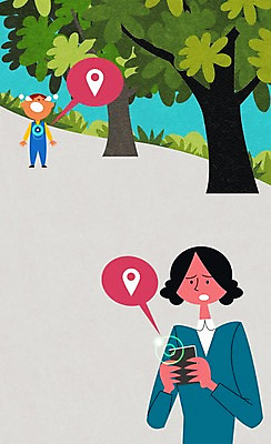 PSD 나무 여자 남자 어린이 일러스트 성인 두명 스마트폰 스마트기기 울음 스마트 위치정보 찾기 미아 실종 국내일러스트 식물 컨셉 모션 표정 사람 전자제품 핸드폰 정보 사건 파일형식