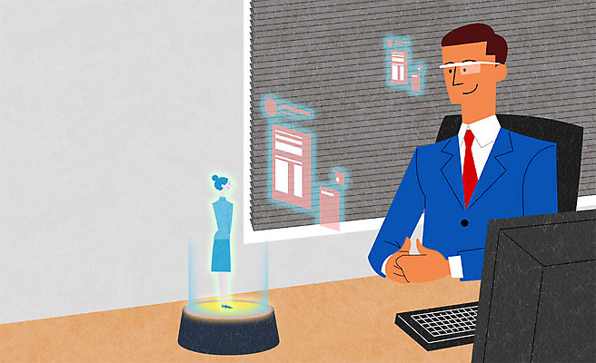 PSD 여자 남자 일러스트 실내 성인 두명 스마트기기 사무실 키보드 블라인드 스마트 책상 화상통화 스마트워치 국내일러스트 가구 컨셉 비즈니스 사람 내부 전자제품 커튼 통화 웨어러블 파일형식