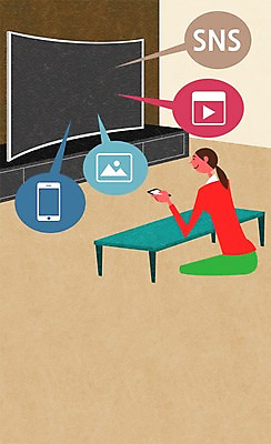 PSD 여자 일러스트 탁자 실내 한명 성인 스마트폰 스마트기기 텔레비전 스마트 티비시청 소셜네트워크 국내일러스트 시청하다 1 가구 컨셉 모션 사람 내부 전자제품 핸드폰 시청_보고들음 파일형식