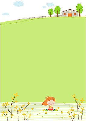 나무 구름 여자 교육 어린이 일러스트 주택 병아리 한명 초원 관찰 개나리 프레임일러스트 국내일러스트 AI파일 자연요소 식물 1 꽃 모션 조류 프레임 사람 건물 파일형식 벡터