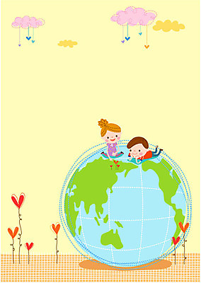 구름 여자 교육 남자 지구 어린이 일러스트 두명 글로벌 지구모양 프레임일러스트 국내일러스트 AI파일 자연요소 모양 프레임 사람 파일형식 벡터