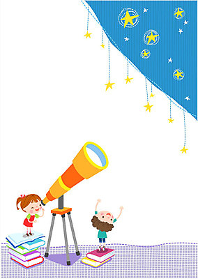 여자 교육 남자 별 어린이 일러스트 밤하늘 두명 책 망원경 관찰 프레임일러스트 국내일러스트 AI파일 자연요소 모션 하늘 프레임 사람 야간 파일형식 벡터