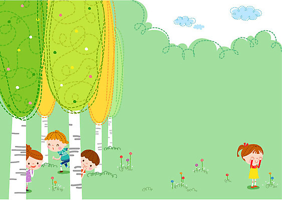 나무 구름 여자 교육 남자 어린이 일러스트 여러명 숲 숨바꼭질 프레임일러스트 국내일러스트 AI파일 자연요소 식물 다수 프레임 사람 파일형식 벡터