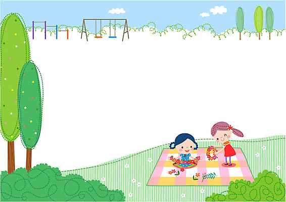 나무 여자 교육 꽃 어린이 일러스트 두명 화관 놀이터 돗자리 그네 철봉 프레임일러스트 국내일러스트 AI파일 식물 놀이 프레임 사람 파일형식 벡터