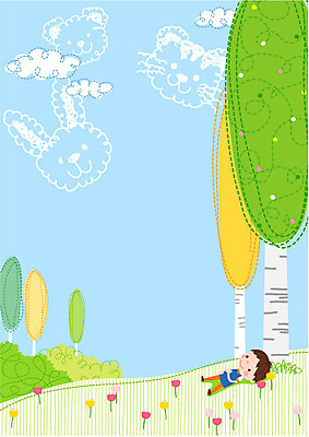 나무 구름 교육 남자 어린이 일러스트 곰 상상 한명 눕기 토끼 호랑이 프레임일러스트 국내일러스트 AI파일 자연요소 식물 동물 1 포유류 모션 프레임 사람 반려동물 파일형식 벡터