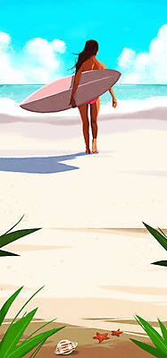 PSD 구름 여자 바다 백그라운드 일러스트 자연 하늘 휴가 불가사리 한명 성인 해변 여름 비키니 모래사장 서핑보드 소라 휴양지 파라다이스 국내일러스트 자연요소 1 계절 수영복 어패류 극피동물 사람 장소 보드_스포츠 생태계 파일형식