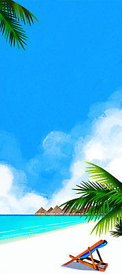 PSD 구름 바다 백그라운드 일러스트 자연 하늘 휴가 해변 사람없음 여름 모래사장 휴양지 선베드 야자수잎 파라다이스 국내일러스트 자연요소 계절 잎 의자 장소 생태계 파일형식