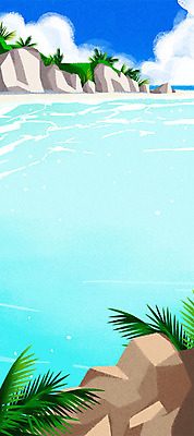 PSD 구름 바다 백그라운드 일러스트 자연 하늘 휴가 해변 사람없음 여름 모래사장 절벽 암벽 휴양지 야자수잎 파라다이스 국내일러스트 자연요소 계절 잎 장소 생태계 파일형식
