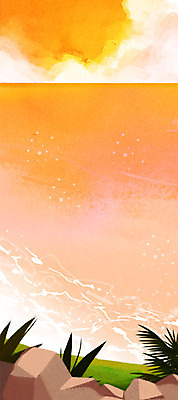 PSD 구름 바다 백그라운드 일러스트 자연 하늘 휴가 해변 사람없음 여름 모래사장 노을 바위 풀잎 휴양지 파라다이스 국내일러스트 자연요소 계절 잎 장소 돌_바위 풀_식물 생태계 파일형식