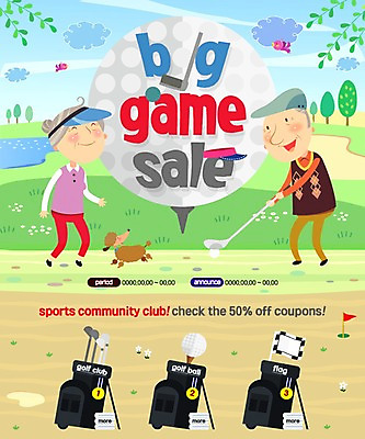 PSD 템플릿 여자 노년 남자 스포츠 웹템플릿 골프 골프공 이벤트페이지 이벤트 성인 두명 골프채 골프가방 골프티 이미지템플릿 가방 공 골프용품 사람 구기 페이지 파일형식