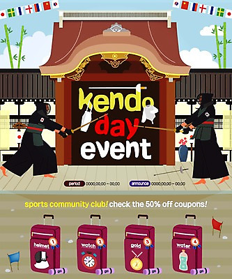 PSD 템플릿 남자 스포츠 웹템플릿 이벤트페이지 이벤트 성인 두명 캐리어 물병 검도 금메달 검도복 검도선수 검도경기 검도복장 사무라이 초시계 이미지템플릿 시계 유니폼 운동선수 도복 사람 여행가방 격투기 물통 메달 페이지 파일형식