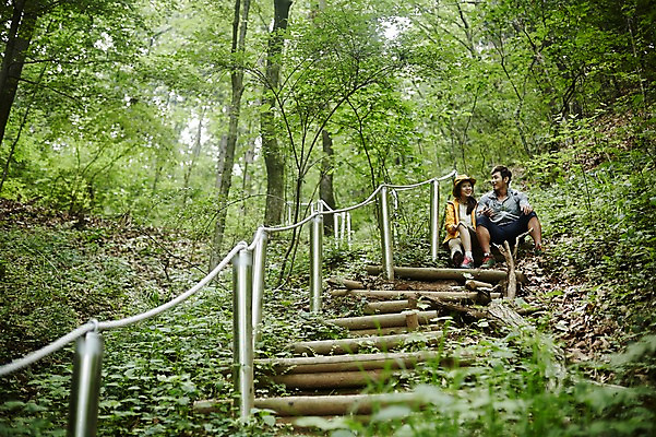포토 JPG 주간 전신 나무 커플 여자 남자 로우앵글 커플라이프 자연 휴식 미소 앉기 성인 야외 두명 앞모습 30대 계단 등산 한국인 숲속 숲 등산로 가평 국내포토 자연요소 식물 라이프스타일 뷰포인트 컨셉 관계 모션 표정 사람 동양인 장년 트래킹 생태계 경기도 파일형식