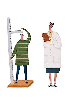 PSD 여자 남자 어린이 일러스트 병원 성인 두명 진료 환자 의사 키재기 신체검사 건강검진 서류판 국내일러스트 의학 사람 사무용품 의료진 측정 검사_조사 키_신체 파일형식