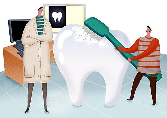 PSD 남자 어린이 일러스트 병원 성인 두명 진료 환자 의사 치아 칫솔 신체검사 건강검진 치아건강 국내일러스트 의학 건강 사람 위생용품 의료진 소화기관 검사_조사 파일형식