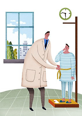 PSD 남자 어린이 시계 일러스트 창문 줄자 병원 성인 두명 진료 환자 의사 몸무게 키재기 신체검사 건강검진 몸무게검사 몸무게재기 국내일러스트 의학 자 사람 의료진 측정 검사_조사 키_신체 파일형식