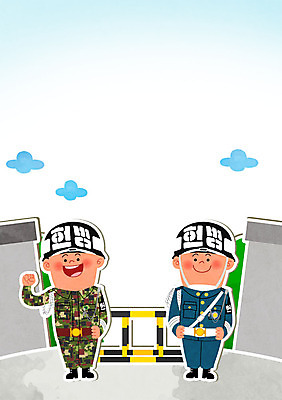 PSD 구름 남자 일러스트 성인 두명 군인 바리케이드 군복 군용 군모 군인캐릭터 헌병 헌병대 헌병모자 일러캐릭터 자연요소 직업 캐릭터 모자_잡화 유니폼 군대 사람 국군 파일형식