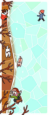 주간 PSD 여자 남자 어린이 겨울 일러스트 세명 스케이트 나뭇가지 시골 강아지 고향 아이스스케이트 얼음썰매 국내일러스트 자연요소 나무 계절 스포츠용품 사람 반려동물 개 썰매 파일형식