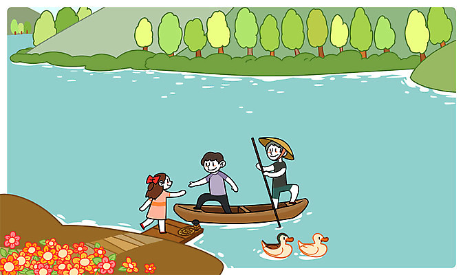 주간 PSD 나무 여자 남자 꽃 일러스트 오리 성인 야외 세명 강 시골 뱃사공 고향 보강 선박 국내일러스트 자연요소 식물 수상교통 조류 사람 파일형식