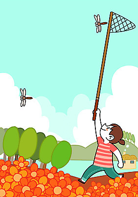 주간 PSD 나무 여자 꽃 어린이 꽃밭 일러스트 초가집 한명 야외 시골 잠자리 고향 채집망 국내일러스트 자연요소 식물 1 곤충 한옥 사람 파일형식