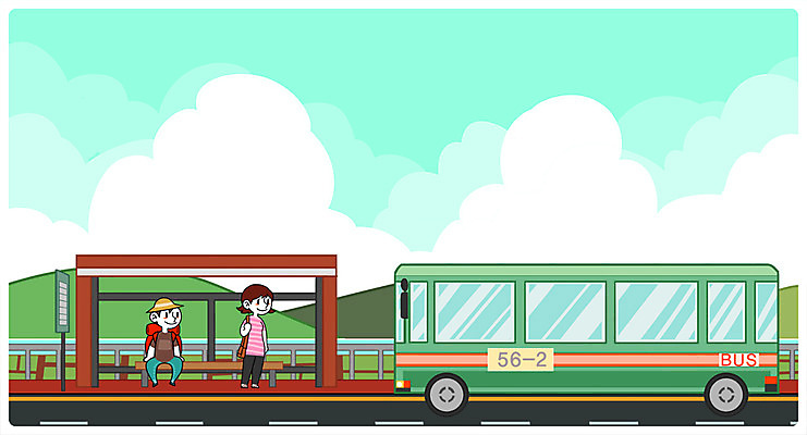주간 PSD 구름 여자 남자 일러스트 버스 성인 야외 두명 시골 버스정류장 고향 국내일러스트 자연요소 육상교통 대중교통 사람 역 파일형식