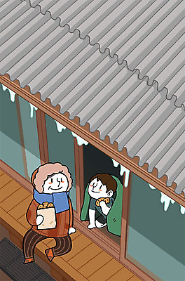 주간 PSD 남자 어린이 겨울 일러스트 성인 두명 이불 시골 시골집 고향 붕어빵 국내일러스트 자연요소 계절 빵 침구 주택 사람 겨울간식 파일형식