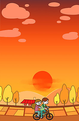 주간 PSD 커플 여자 남자 일러스트 산 성인 야외 두명 태양 노을 자전거 일몰 가을 시골 고향 시골길 국내일러스트 자연요소 계절 길 관계 사람 바이크 파일형식