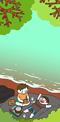 주간 PSD 나무 남자 어린이 일러스트 두명 계곡 바위 시골 라면 냄비 고향 국내일러스트 자연요소 식물 음식 사람 돌_바위 면류 솥 파일형식