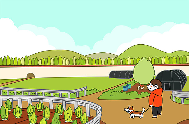 주간 PSD 나무 남자 밭 일러스트 산 한명 성인 야외 산책 시골 강아지 비닐하우스 고향 국내일러스트 자연요소 식물 1 농업 휴식 사람 반려동물 개 파일형식