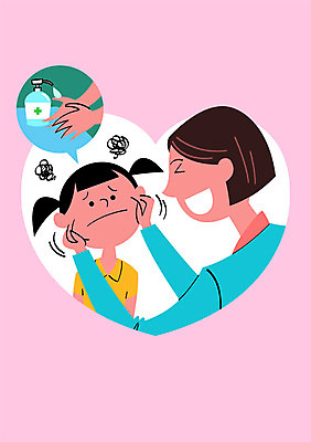 PSD 여자 포스터 어린이 일러스트 건강 성인 두명 건강관리 청결 예절 예방 감염 손씻기 매너 건강수칙 살균소독제 소독제 코로나바이러스 국내일러스트 관리 사람 바이러스 위생 씻기 파일형식