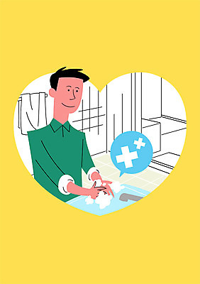 PSD 남자 포스터 일러스트 건강 한명 성인 건강관리 청결 욕실 예절 세면대 예방 감염 손씻기 매너 건강수칙 코로나바이러스 국내일러스트 1 관리 사람 바이러스 위생 씻기 파일형식