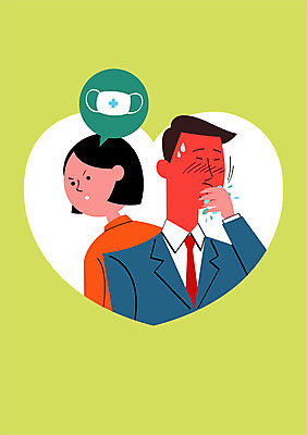 PSD 여자 남자 포스터 일러스트 건강 마스크 성인 두명 건강관리 청결 예절 예방 감염 매너 침 건강수칙 기침 코로나바이러스 국내일러스트 관리 사람 바이러스 위생 파일형식