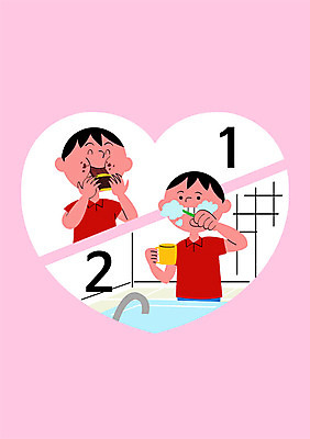 PSD 남자 포스터 어린이 일러스트 건강 두명 건강관리 초콜릿 청결 양치 예절 칫솔 예방 매너 건강수칙 국내일러스트 디저트 관리 사람 위생용품 위생 파일형식