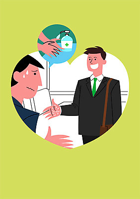 PSD 남자 포스터 일러스트 악수 건강 성인 두명 건강관리 청결 예절 예방 땀 감염 매너 건강수칙 소독제 국내일러스트 관리 사람 손짓 위생 파일형식