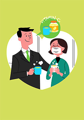 PSD 여자 남자 포스터 일러스트 건강 마스크 성인 두명 건강관리 청결 머그컵 예절 감기 예방 비타민 매너 건강수칙 비타민C 코로나바이러스 국내일러스트 관리 사람 컵 바이러스 위생 질병 영양소 파일형식