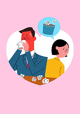 PSD 여자 남자 포스터 일러스트 건강 성인 두명 건강관리 청결 쓰레기통 예절 화장지 예방 감염 매너 건강수칙 코감기 국내일러스트 관리 사람 위생 감기_질병 파일형식