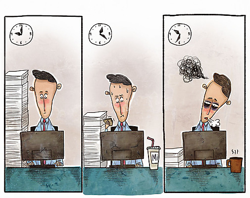 PSD 남자 시계 일러스트 직장 샌드위치 피곤 성인 세명 모니터 직장인 비즈니스맨 한숨 커피잔 일과 야근 다크서클 서류더미 국내일러스트 직업 커피 음식 컨셉 회사 비즈니스 잔 사람 컴퓨터 업무 문서 파일형식 더미