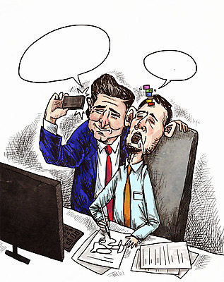 PSD 남자 종이 말풍선 일러스트 직장 성인 두명 스마트폰 컴퓨터 펜 모니터 키보드 잠 직장인 비즈니스맨 셀프카메라 국내일러스트 직업 회사 비즈니스 사람 전자제품 핸드폰 스마트기기 필기구 사진촬영 파일형식