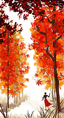 PSD 나무 여자 백그라운드 단풍 낙엽 일러스트 자연 단풍나무 한명 풍경 성인 가을 숲 감성 가을배경 국내일러스트 식물 1 계절 컨셉 잎 사람 생태계 파일형식 가을_계절