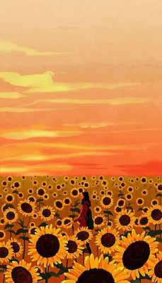 PSD 여자 백그라운드 낙엽 꽃밭 일러스트 자연 해바라기 한명 풍경 성인 노을 일몰 가을 감성 백팩 가을배경 국내일러스트 자연요소 1 계절 꽃 컨셉 잎 가방 사람 생태계 파일형식 가을_계절