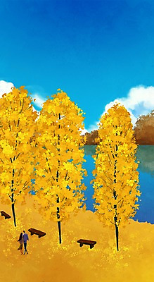 PSD 구름 여자 남자 호수 백그라운드 낙엽 벤치 데이트 일러스트 자연 풍경 성인 두명 가을 은행나무 감성 가을배경 국내일러스트 자연요소 나무 계절 컨셉 잎 의자 사람 생태계 파일형식 가을_계절