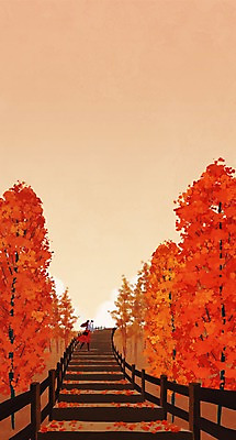 PSD 여자 백그라운드 낙엽 일러스트 자연 한명 풍경 성인 울타리 계단 노을 일몰 산책로 가을 감성 가을배경 국내일러스트 자연요소 1 계절 길 컨셉 잎 사람 담장 생태계 파일형식 가을_계절