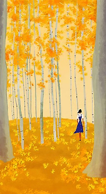 PSD 나무 여자 백그라운드 낙엽 일러스트 자연 한명 풍경 성인 노을 일몰 산책 가을 숲 감성 가을배경 국내일러스트 자연요소 식물 1 계절 컨셉 잎 휴식 사람 생태계 파일형식 가을_계절