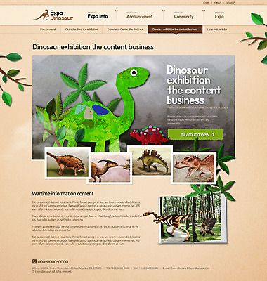 PSD 템플릿 여행 웹템플릿 사이트템플릿 서브 사람없음 홈페이지 홈페이지시안 풀잎 공룡 공룡캐릭터 엑스포 티라노사우루스 이미지템플릿 캐릭터 잎 파충류 풀_식물 육식공룡 파일형식