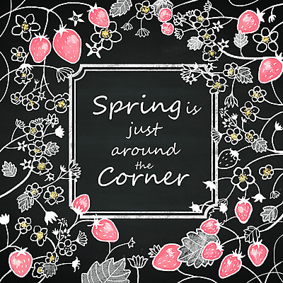 PSD 계절 꽃 백그라운드 일러스트 딸기 프레임 이벤트 사람없음 칠판 봄 초크일러스트 초크아트 레터링 국내일러스트 식물 과일 그림 파일형식