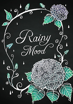 PSD 계절 꽃 백그라운드 일러스트 프레임 이벤트 사람없음 여름 칠판 빗방울 초크일러스트 초크아트 수국 레터링 국내일러스트 식물 비_날씨 그림 파일형식